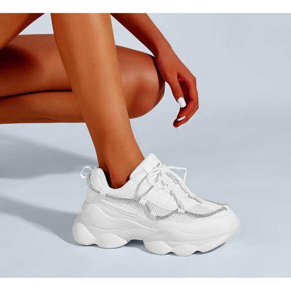 Women's 90s Chunky Sneakers Rope Platform Casual Thick Rave Walking Shoes White - Picture 9 of 9